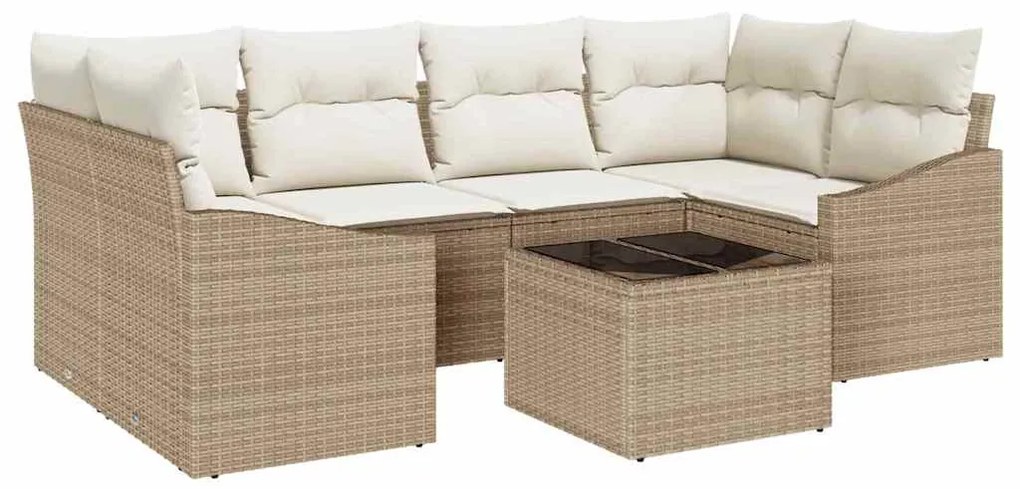 vidaXL Σετ Καναπέ με μαξιλάρι 7 pcs Μπεζ και Κρέμα συνθετικό ρατάν