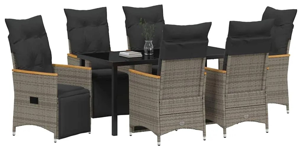 vidaXL Σέτ φαγητού για κήπο με μαξιλάρι 7 pcs Γκρι Πολυ ράταν