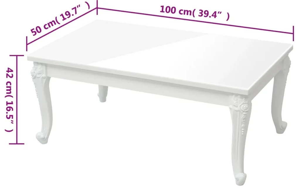 vidaXL Τραπεζάκι Σαλονιού Γυαλ. Λευκό 100 x 50 x 42 εκ. Επεξεργ. Ξύλο