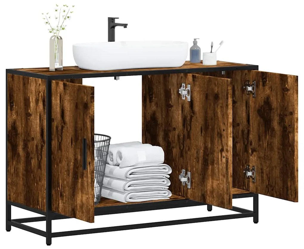 ντουλάπι νιπτήρα μπάνιου καπνιστή δρυς 90x33x60 cm