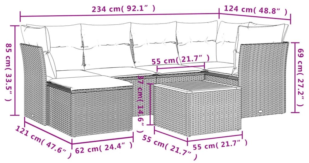 vidaXL Σαλόνι Κήπου Σετ 7 τεμ. Μπεζ Συνθετικό Ρατάν με Μαξιλάρια