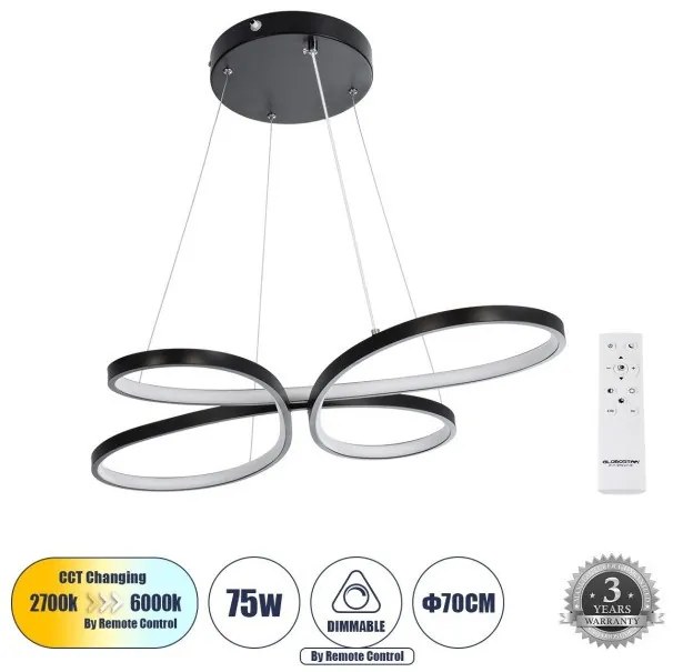 Κρεμαστό Φωτιστικό Οροφής LED 75W 8400lm BUTTERFLΥ Globostar-61391-Μαύρο 61391