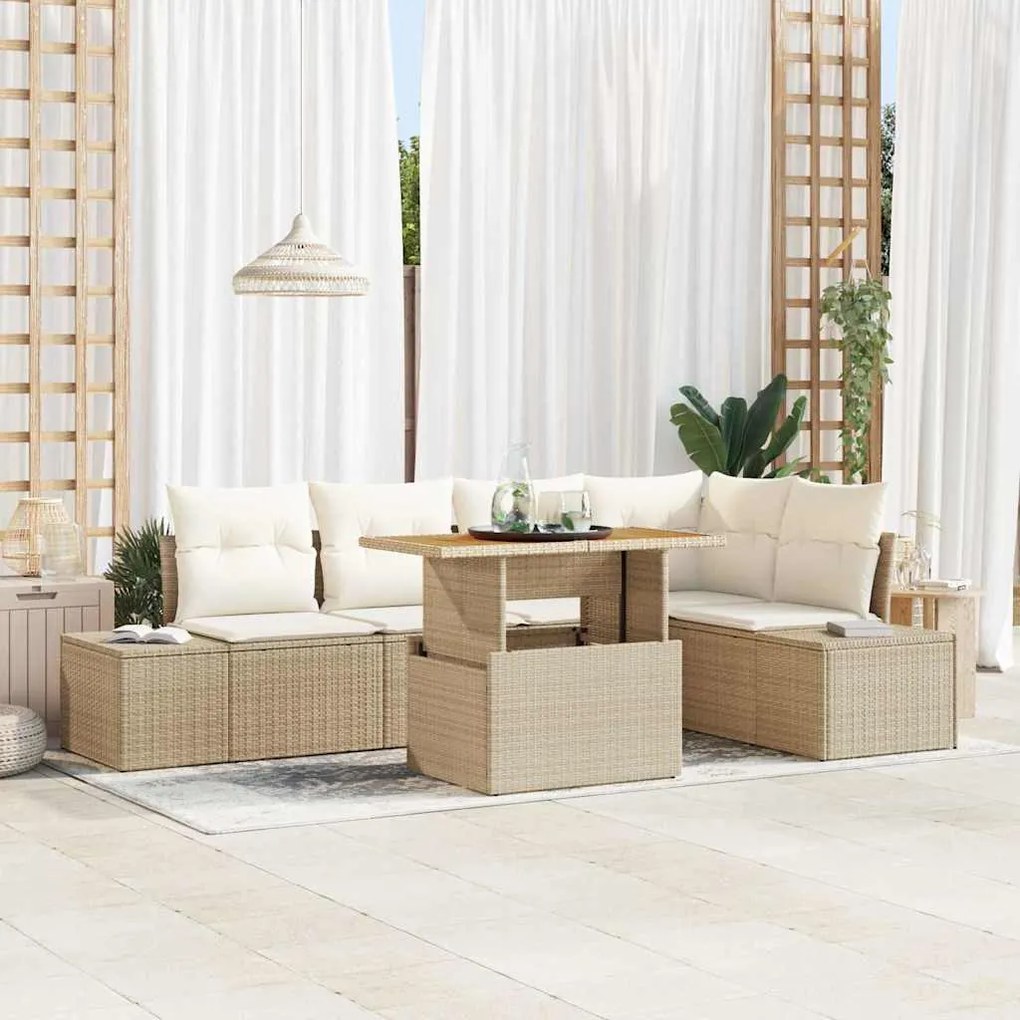 vidaXL Σέτ φαγητού για κήπο 6 pcs Μπεζ, Κρέμα 100 x 55 x 73 εκ