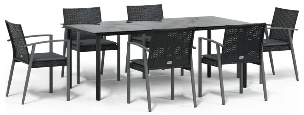 vidaXL Σετ Τραπεζαρίας Κήπου 7 τεμ. Συνθ. Ρατάν / Ατσάλι με Μαξιλάρια