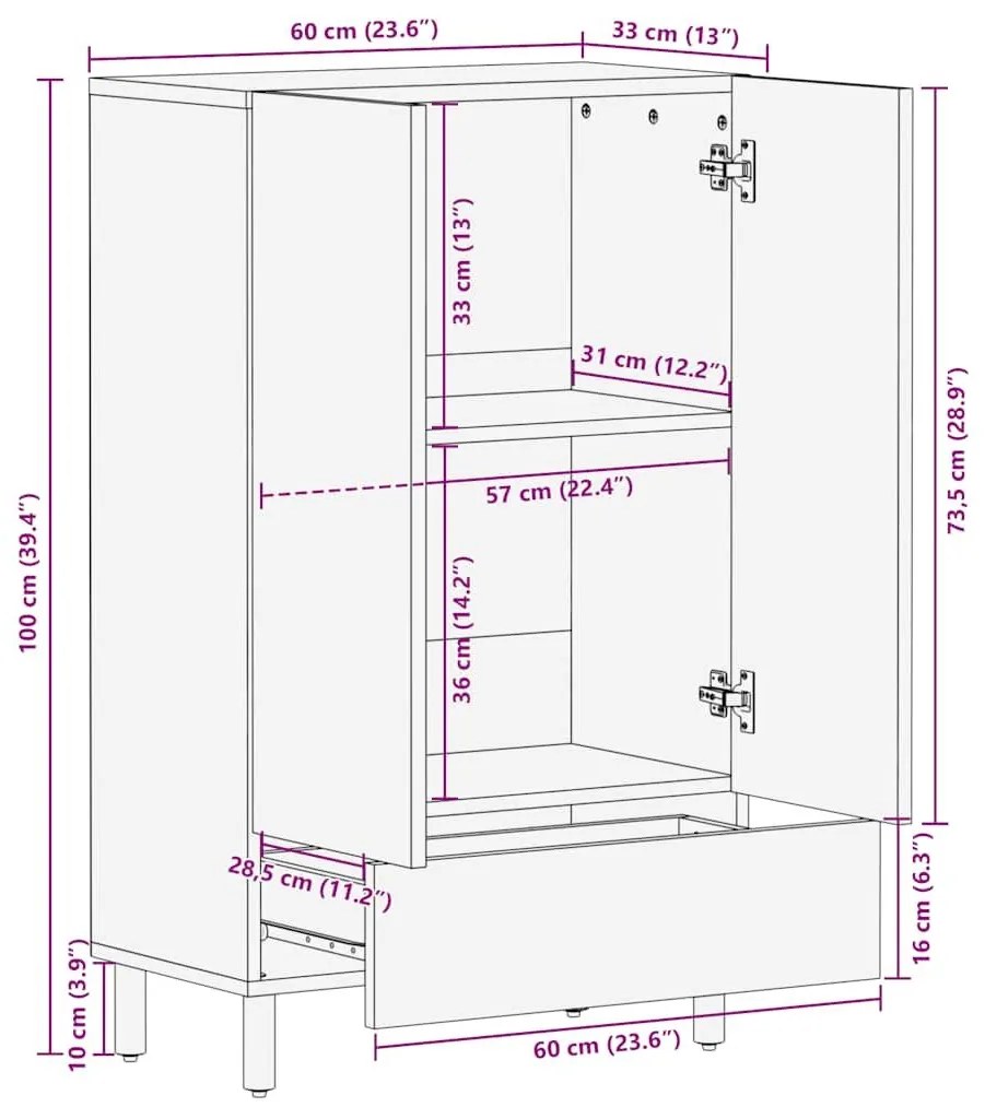 Highboard καφέ 60x33x100 cm μασίφ ξύλο Mango - Καφέ