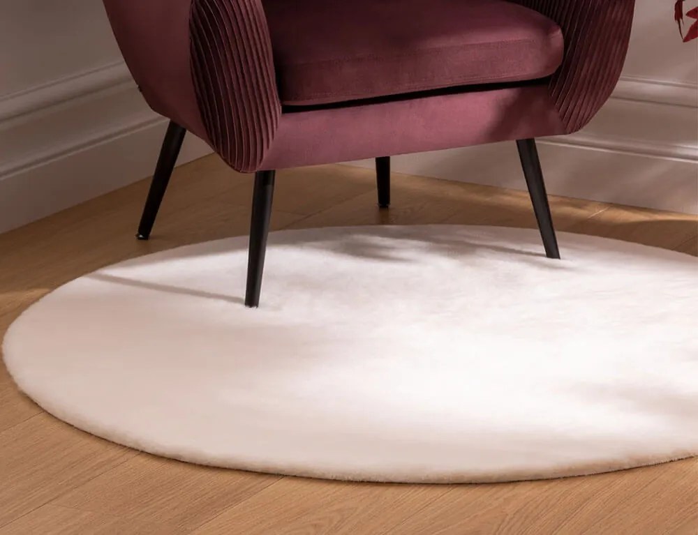 Χαλί γούνινο στρογγυλό Couka Atmosphera με διαστάσεις 118x118x1cm - Σε λευκή απόχρωση