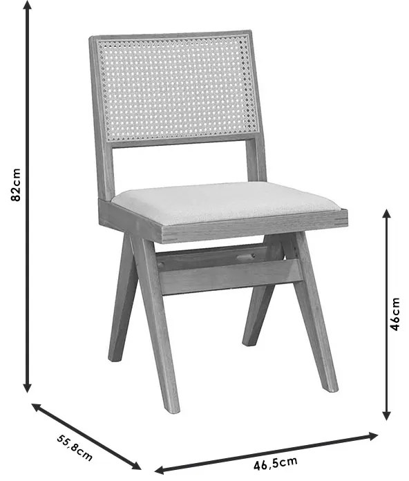 Καρέκλα Winslow pakoworld ξύλο rubberwood μαύρο-pvc rattan φυσικό-ύφασμα γκρι (2 τεμάχια)