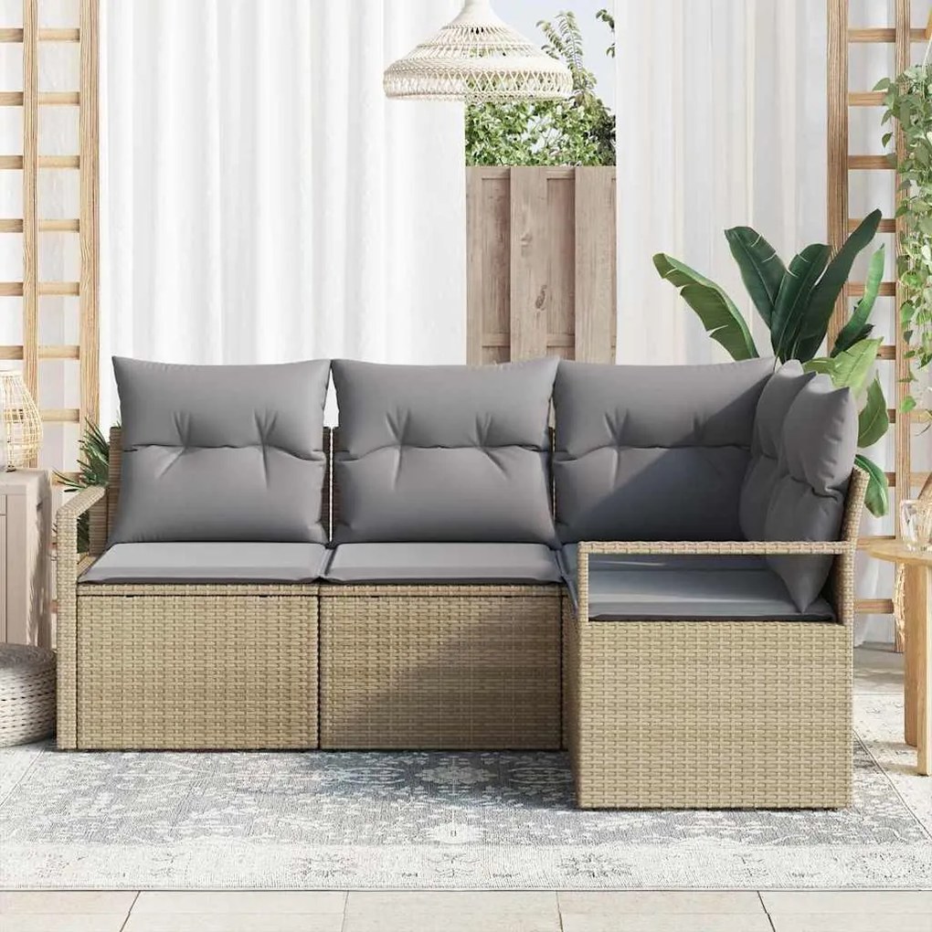 vidaXL Σετ Καναπέ Κήπου 4 pcs Μπεζ Πολυ ράταν
