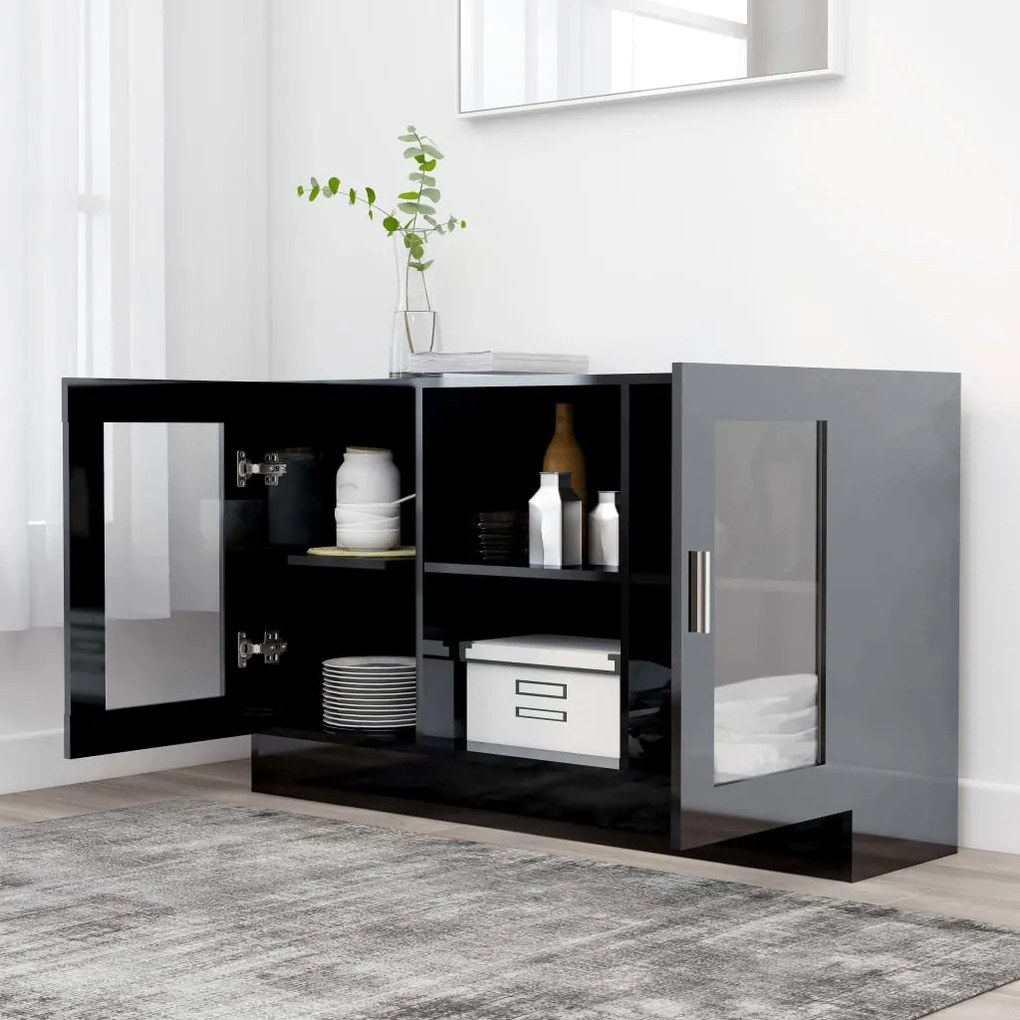 vidaXL Βιτρίνα Γυαλιστερό Μαύρο 120 x 30,5 x 70 εκ. από Μοριοσανίδα