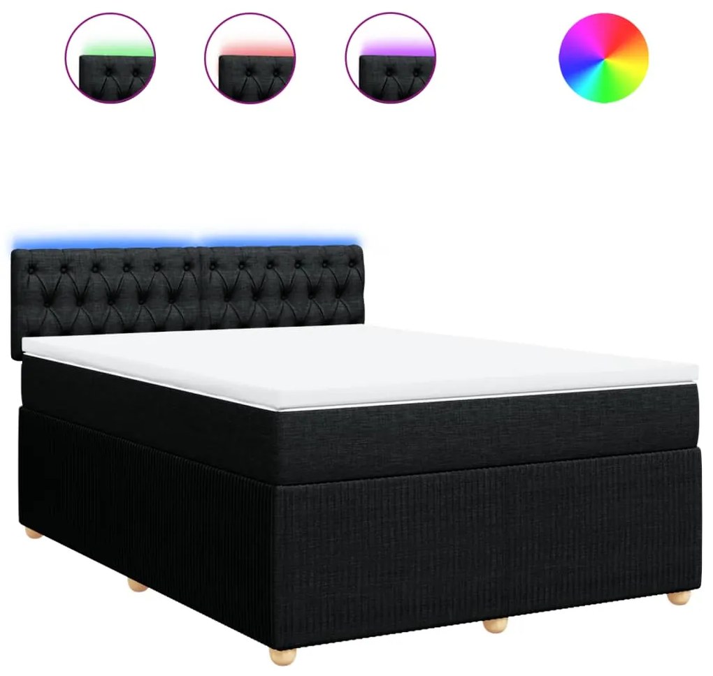 vidaXL Κρεβάτι Boxspring με Στρώμα Μαύρο 140x190 εκ. Υφασμάτινο