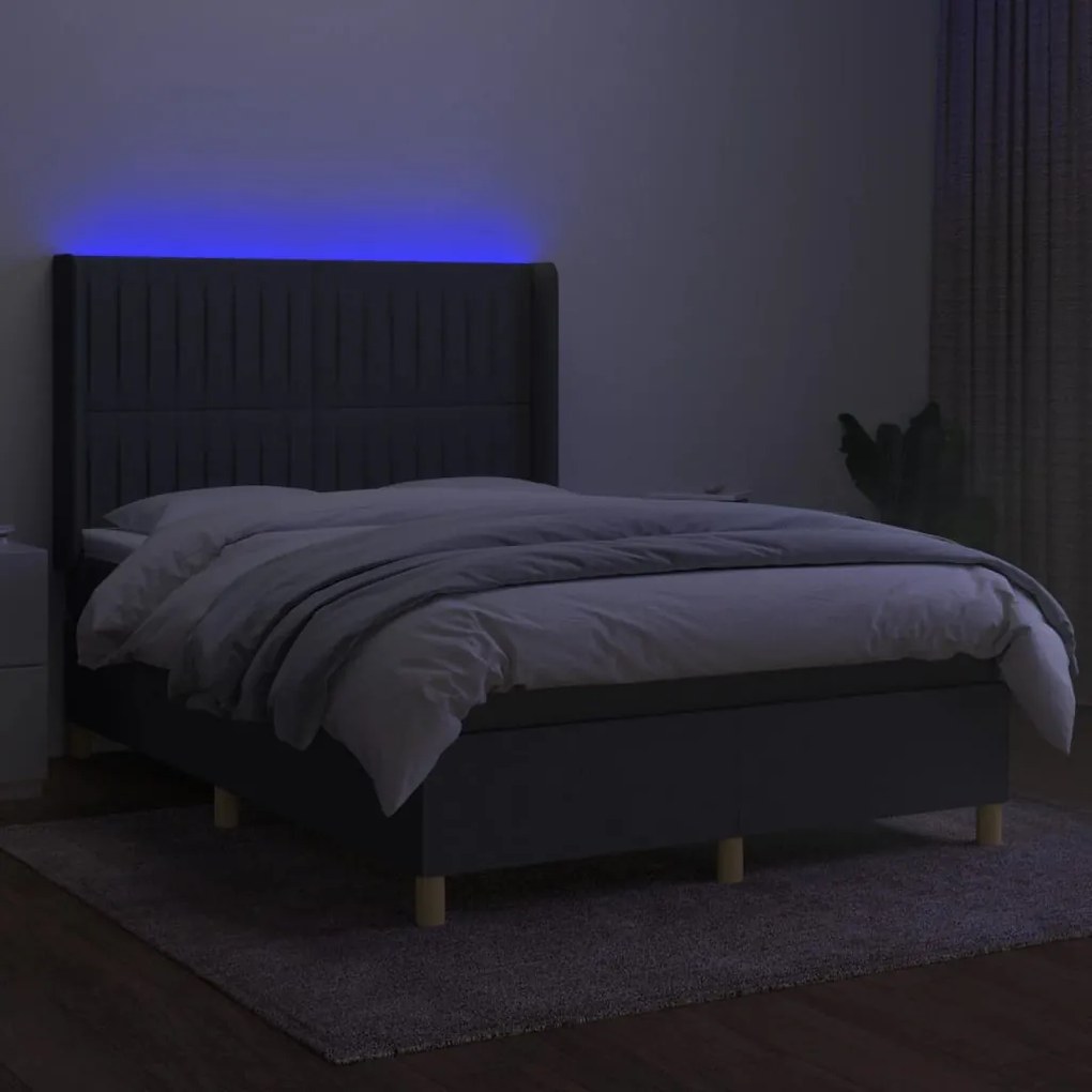 ΚΡΕΒΑΤΙ BOXSPRING ΜΕ ΣΤΡΩΜΑ &amp; LED ΣΚ.ΓΚΡΙ 140X190ΕΚ. ΥΦΑΣΜΑΤΙΝΟ 3139030