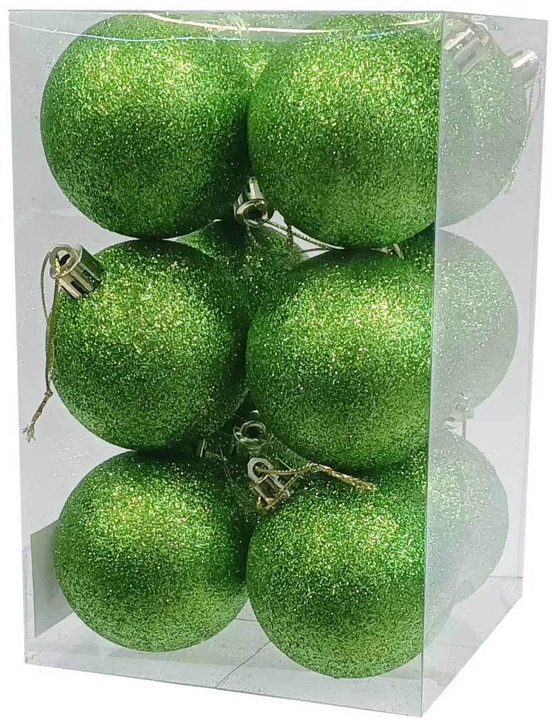 Σετ 12 τεμάχια Χριστουγεννιάτικες Μπάλες Πράσινες με Glitter 6cm 237537