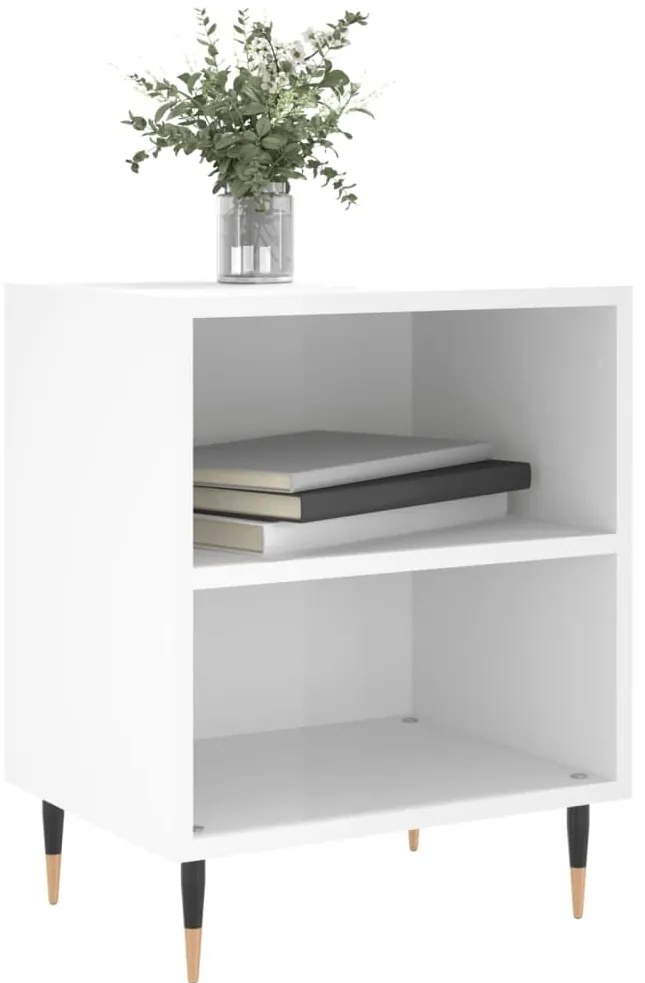 vidaXL Κομοδίνο Γυαλ. Λευκό 40 x 30 x 50 εκ. από Επεξεργασμένο Ξύλο