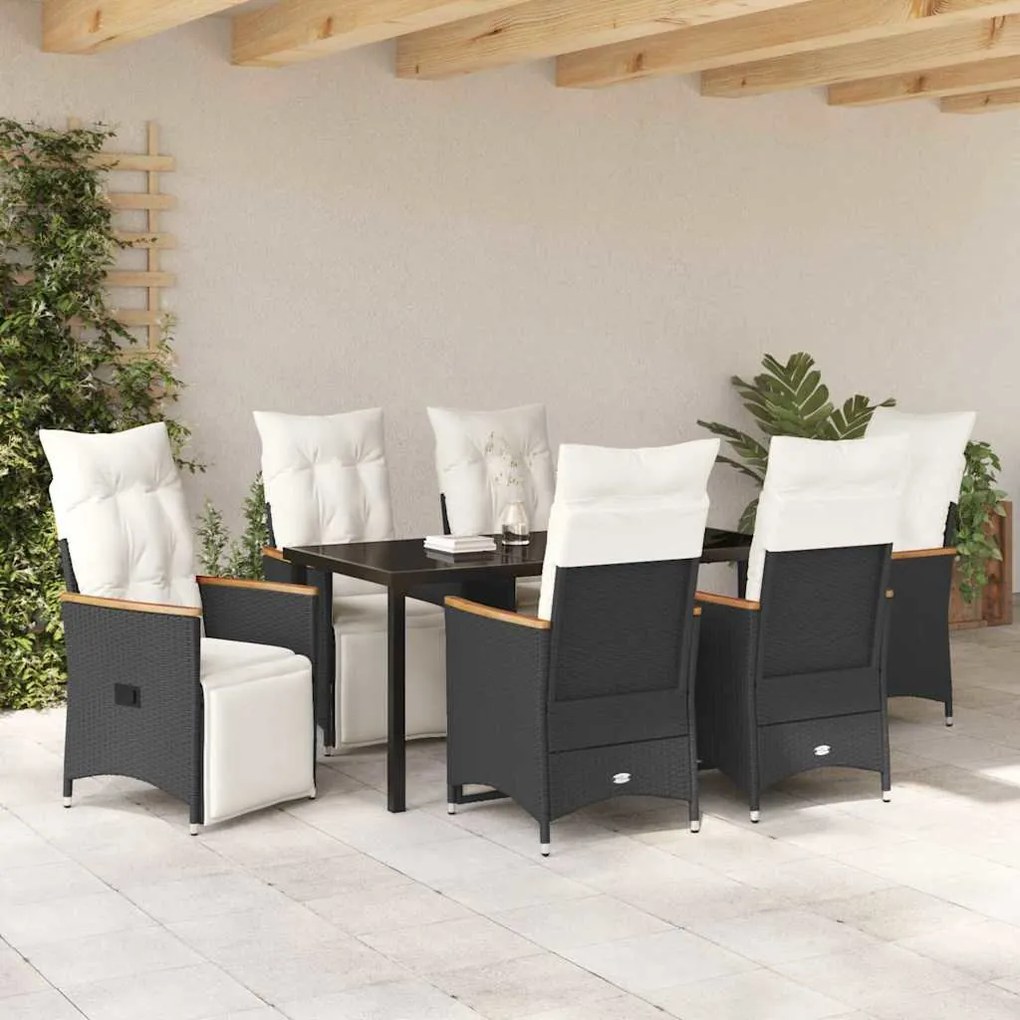 vidaXL Σέτ φαγητού για κήπο με μαξιλάρι 7 pcs Μαύρο Πολυ ράταν