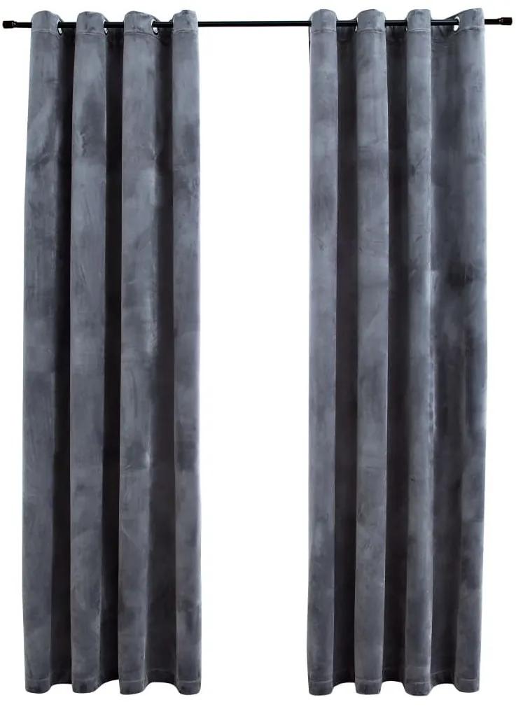 Κουρτίνες Συσκότ. με Κρίκους 2 τεμ. Ανθρακί 140x225 εκ. Βελούδο - Ανθρακί