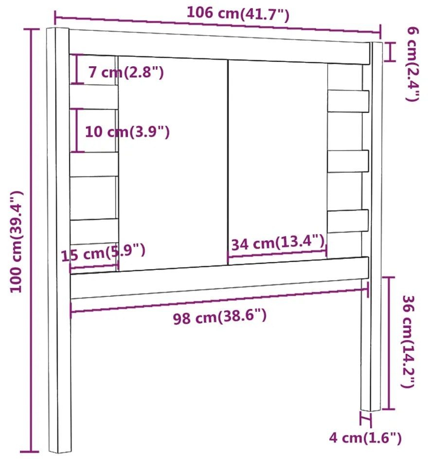 vidaXL Κεφαλάρι Καφέ Μελί 106x4x100 εκ. Μασίφ Ξύλο Πεύκου