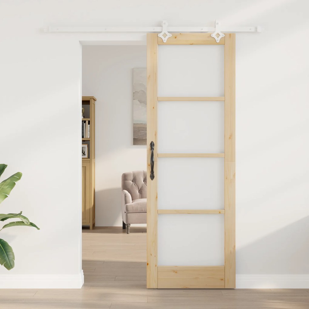 vidaXL Συρόμενη Πόρτα με Σετ Εξαρτημάτων 73.5x211 cm Συμπαγές Ξύλο Πεύκου
