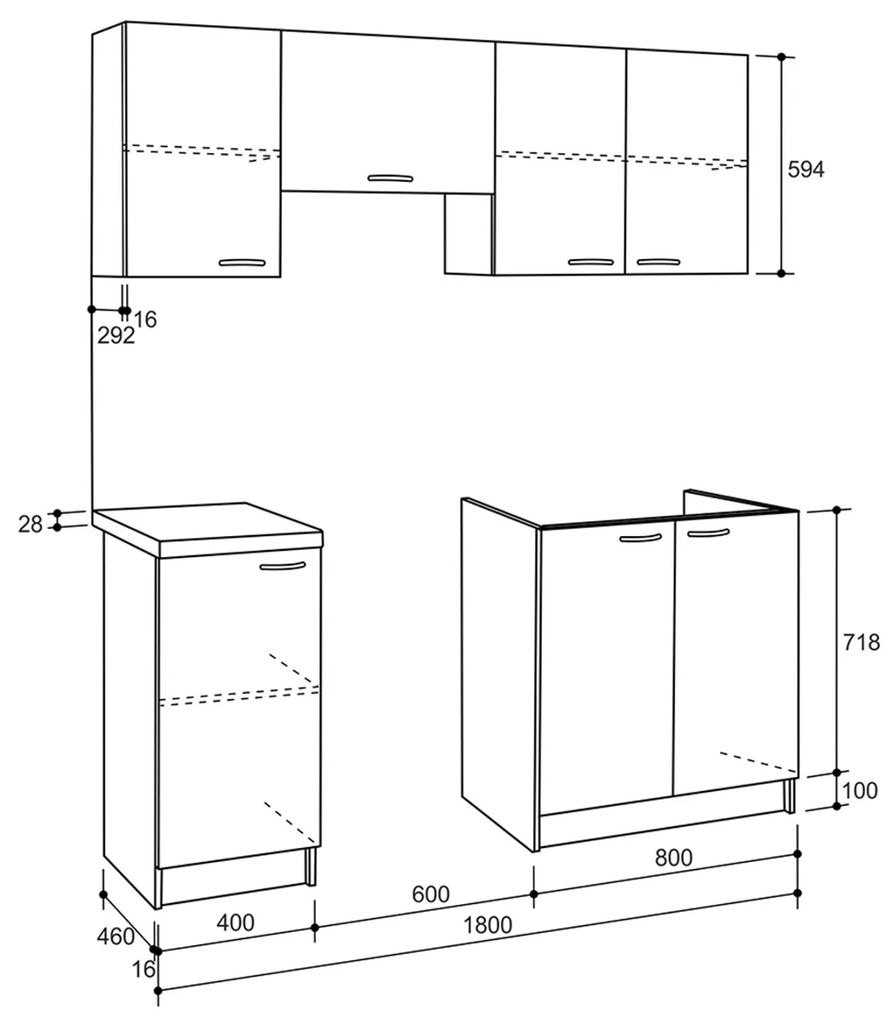 Σύνθεση Κουζίνας Maurice Μελαμίνη Sonama-Λευκό 180x29,2-46εκ.