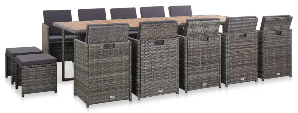 vidaXL Σετ Τραπεζαρίας Εξ. Χώρου 15 τεμ Ανθρακί Συνθ Ρατάν + Μαξιλάρια