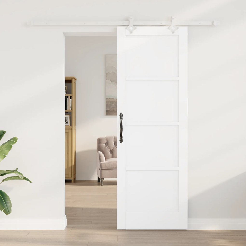 vidaXL Συρόμενη Πόρτα με Σετ Εξαρτημάτων Λευκή 73.5x211 εκ Συμπαγές Ξύλο Πεύκου