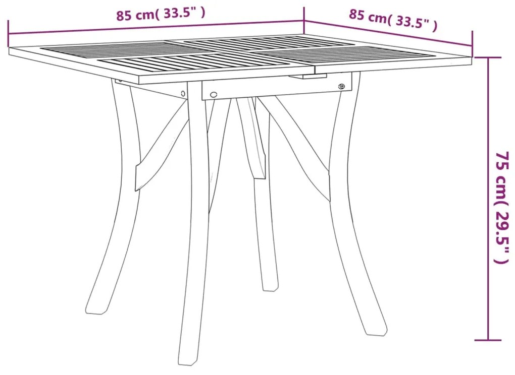 vidaXL Τραπέζι Κήπου 85 x 85 x 75 εκ. από Μασίφ Ξύλο Ακακίας