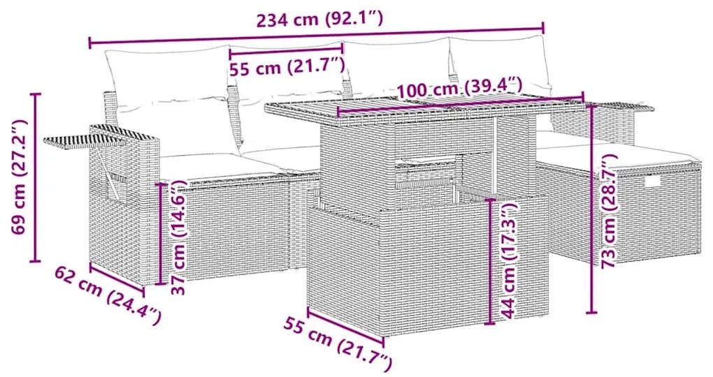 vidaXL Σετ Καναπέ Κήπου 6 τεμ. Μπεζ Συνθετικό Ρατάν με Μαξιλάρια