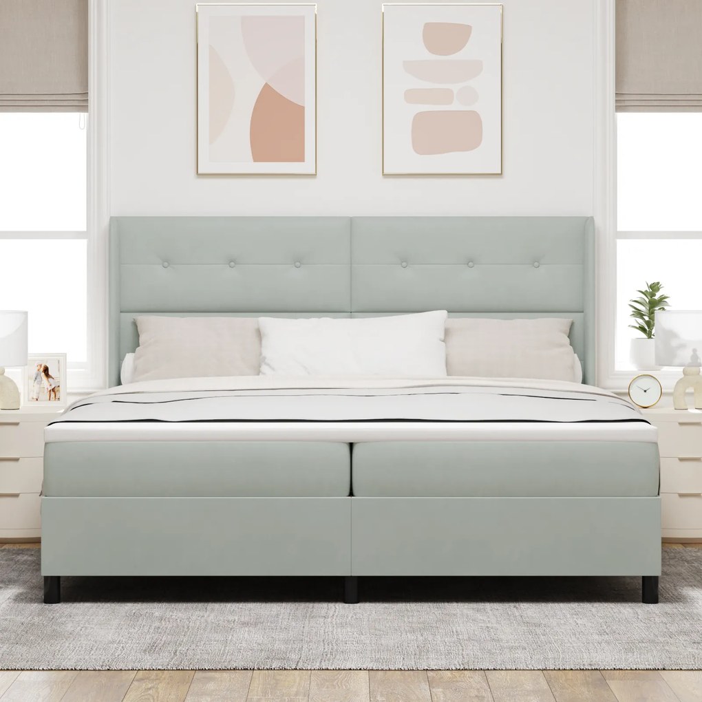 vidaXL κρεβάτι Box Spring με στρώμα Ανοιχτό γκρι 200x200 εκ. Βελούδο