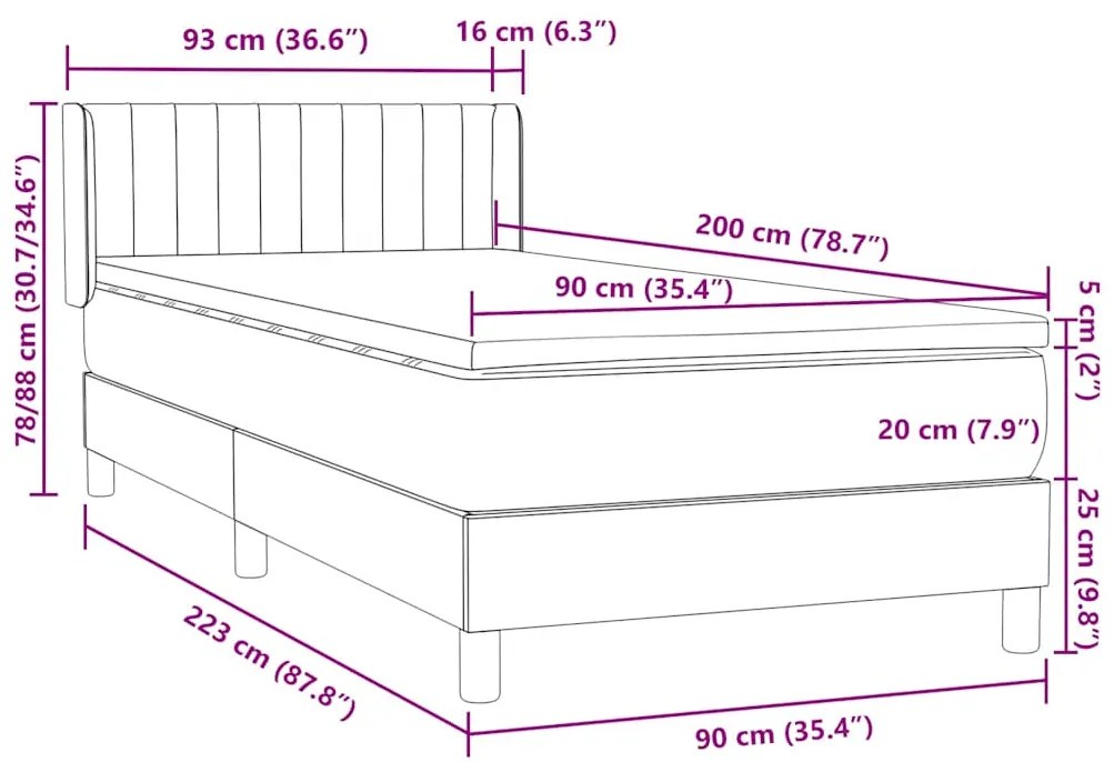 BOX SPRING ΚΡΕΒΑΤΙ ΜΕ ΣΤΡΩΜΑ ΑΝΟΙΧΤΟ ΓΚΡΙ 90X220 ΕΚ. ΒΕΛΟΥΔΙΝΟ 3318309