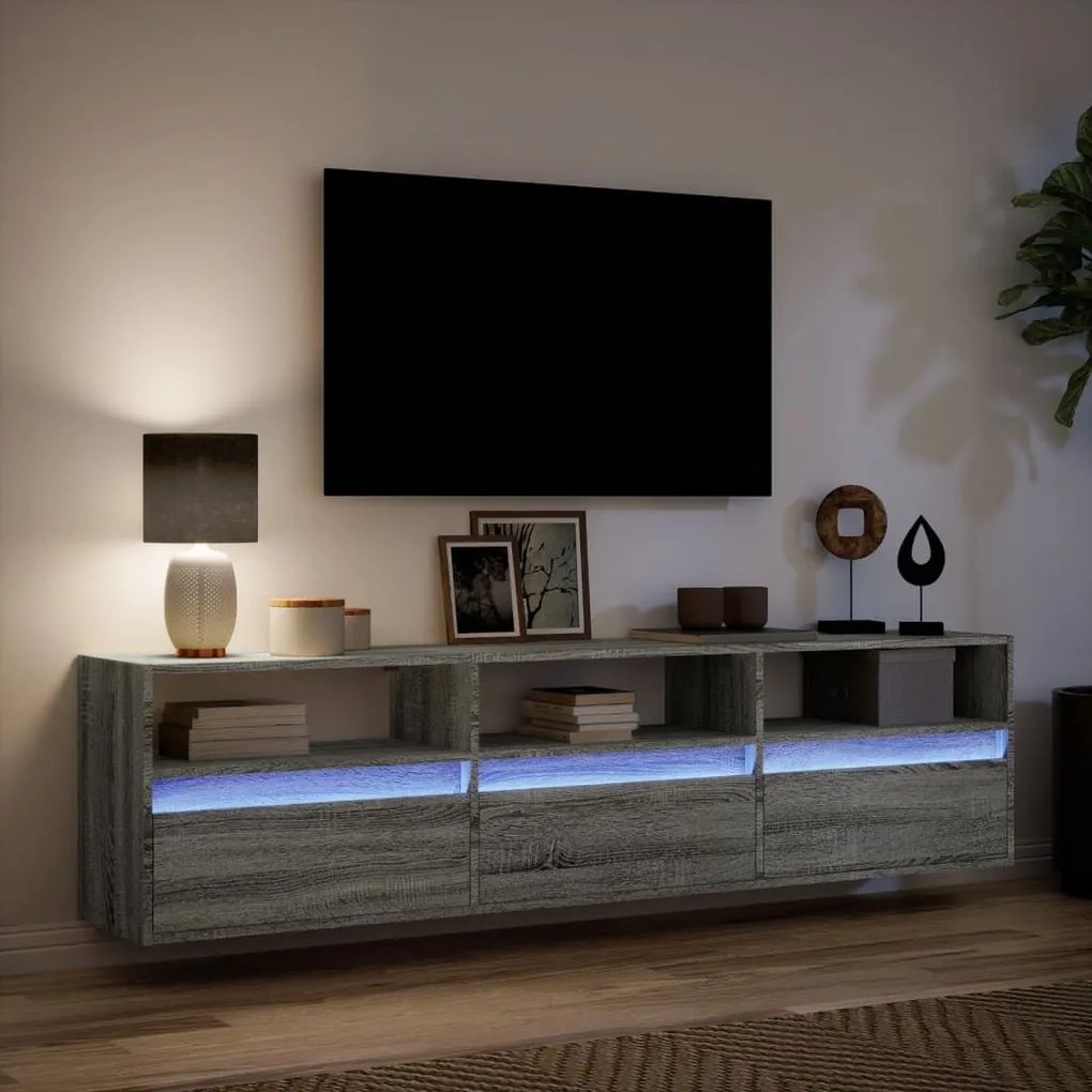 Έπιπλο Τοίχου Τηλεόρασης με LED Γκρι Sonoma 180x31x45 εκ. - Γκρι