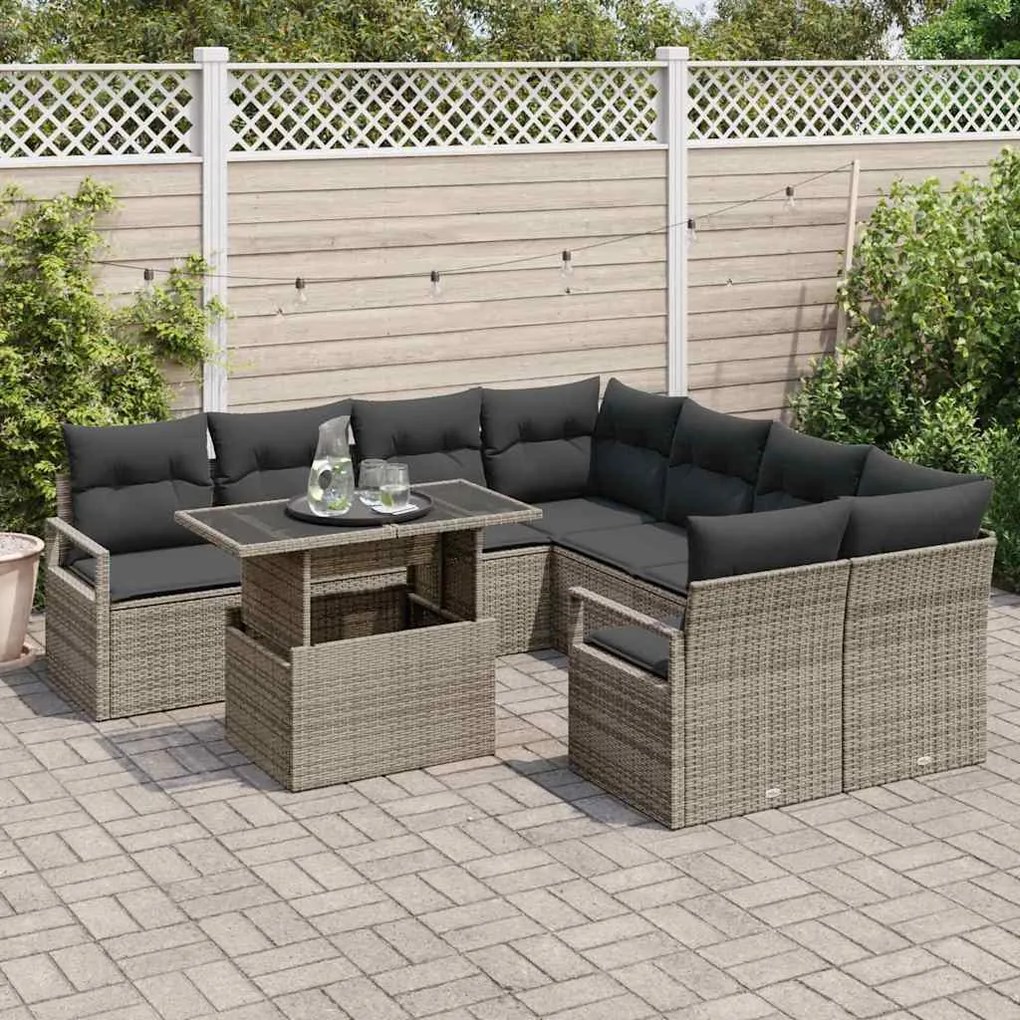 vidaXL Σετ Καναπέ Κήπου με μαξιλάρι 9 pcs Γκρι 100 x 55 x 73 εκ
