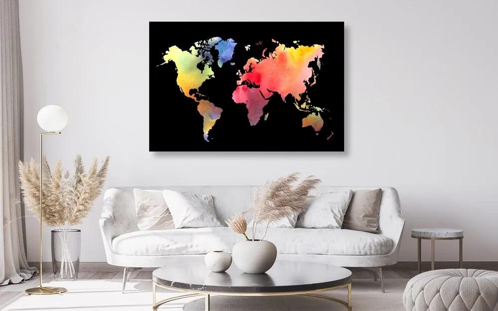 Εικόνα σε παγκόσμιο χάρτη από φελλό σε σχέδιο ακουαρέλας σε μαύρο φόντο - 120x80  peg