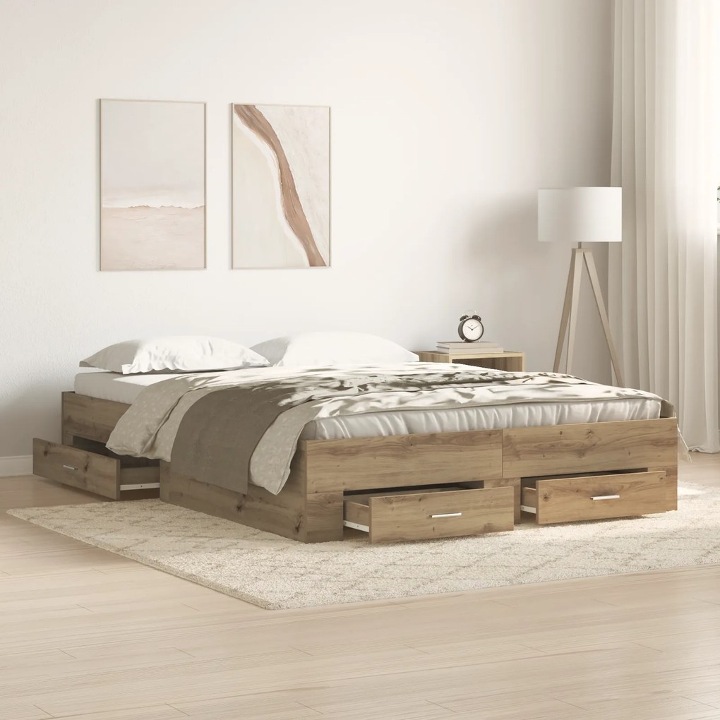 vidaXL Κρεβάτι με Συρτάρια με συρτάρι artisan δρυς 140 x 200 cm