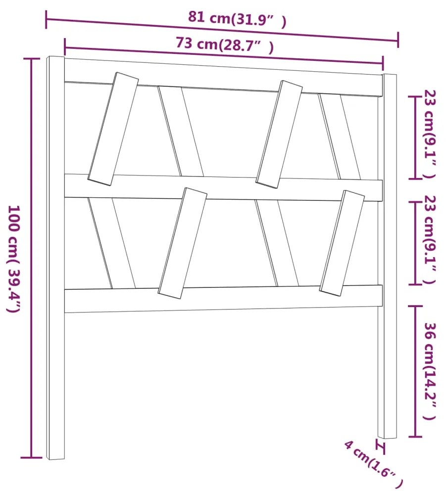 vidaXL Κεφαλάρι Κρεβατιού 81 x 4 x 100 εκ. από Μασίφ Ξύλο Πεύκου