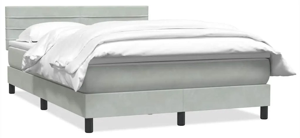 Κρεβάτι Boxspring με Στρώμα Ανοιχτό Γκρι 140x220 εκ. Βελούδινο - Γκρι