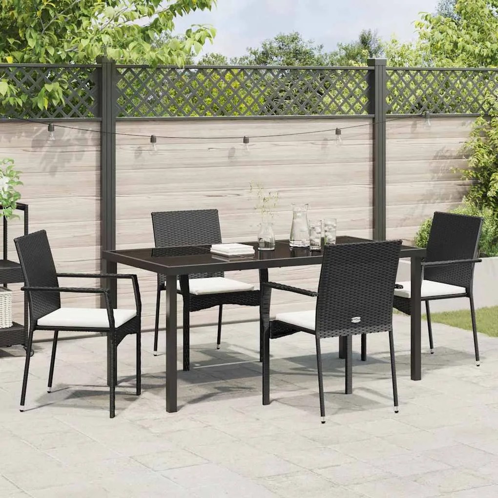 vidaXL Σέτ φαγητού για κήπο με μαξιλάρι 5 pcs Μαύρο Πολυ ράταν
