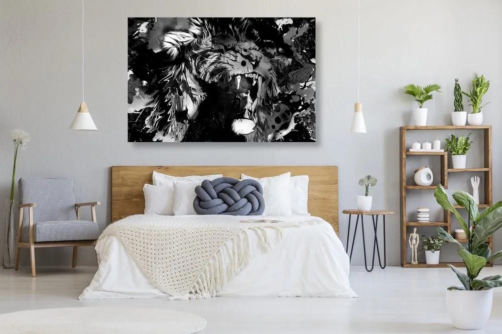 Εικόνα κεφαλιού λιονταριού σε μαύρο & άσπρο - 90x60