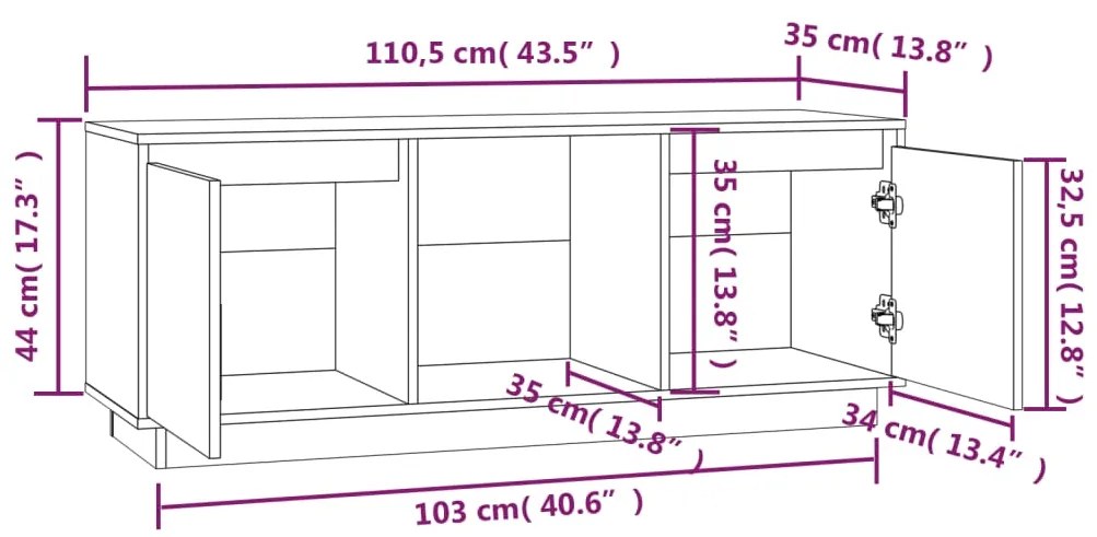 Έπιπλο Τηλεόρασης 110,5 x 35 x 44 εκ. από Μασίφ Ξύλο Πεύκου    - Καφέ