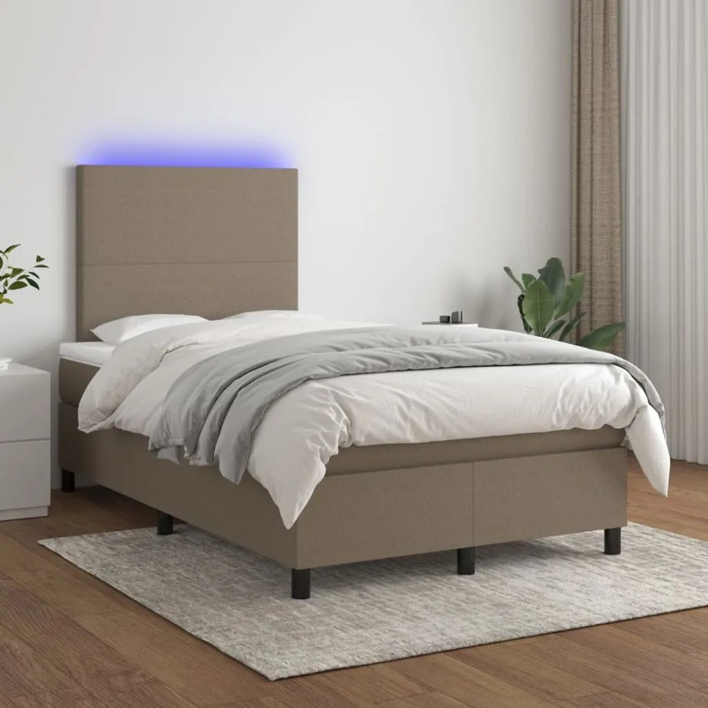 vidaXL Κρεβάτι Boxspring με Στρώμα &amp; LED Taupe 120x200 εκ. Υφασμάτινο