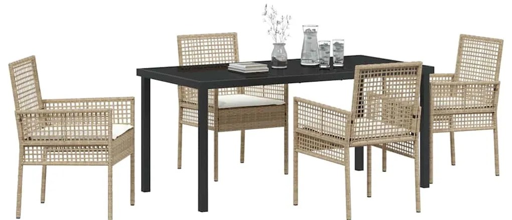 vidaXL Σέτ φαγητού για κήπο με μαξιλάρι 5 pcs Μπεζ Πολυ ράταν
