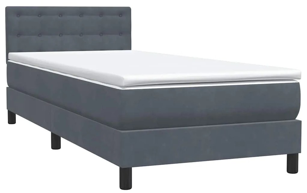 vidaXL Κρεβάτι Boxspring με Στρώμα Σκούρο Γκρι 80x220 εκ. Βελούδινο