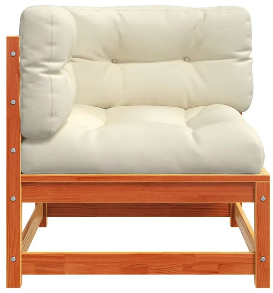 vidaXL Καναπές Κήπου Γωνιακός Καφέ Κεριού Μασίφ Ξύλο Πεύκου +Μαξιλάρια