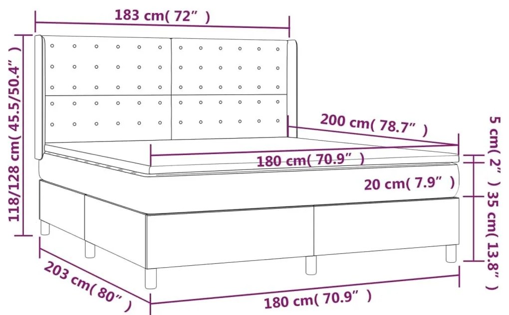 Κρεβάτι Boxspring με Στρώμα Λευκό 180x200 εκ. Συνθετικό Δέρμα - Λευκό