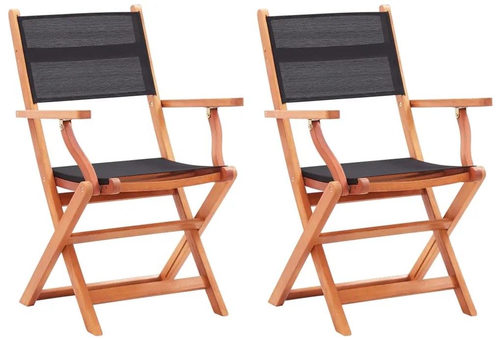 vidaXL Καρέκλες Πτυσσόμενες 2τεμ. Μαύρες Μασίφ Ξύλο Ευκαλ./Τεξτιλίνη