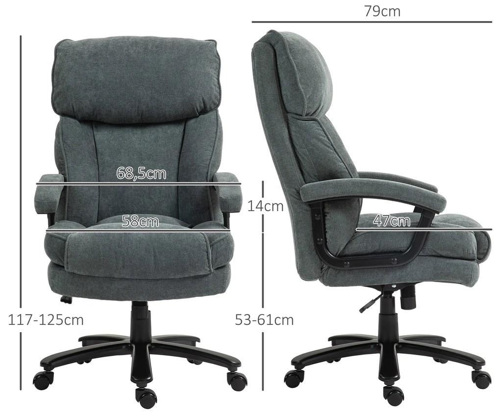HOMCOM Μεγάλη ψηλή καρέκλα γραφείου, χωρητικότητα 200 κιλών, στιβαρή κατασκευή, μαλακό κάλυμμα, Γκρι
