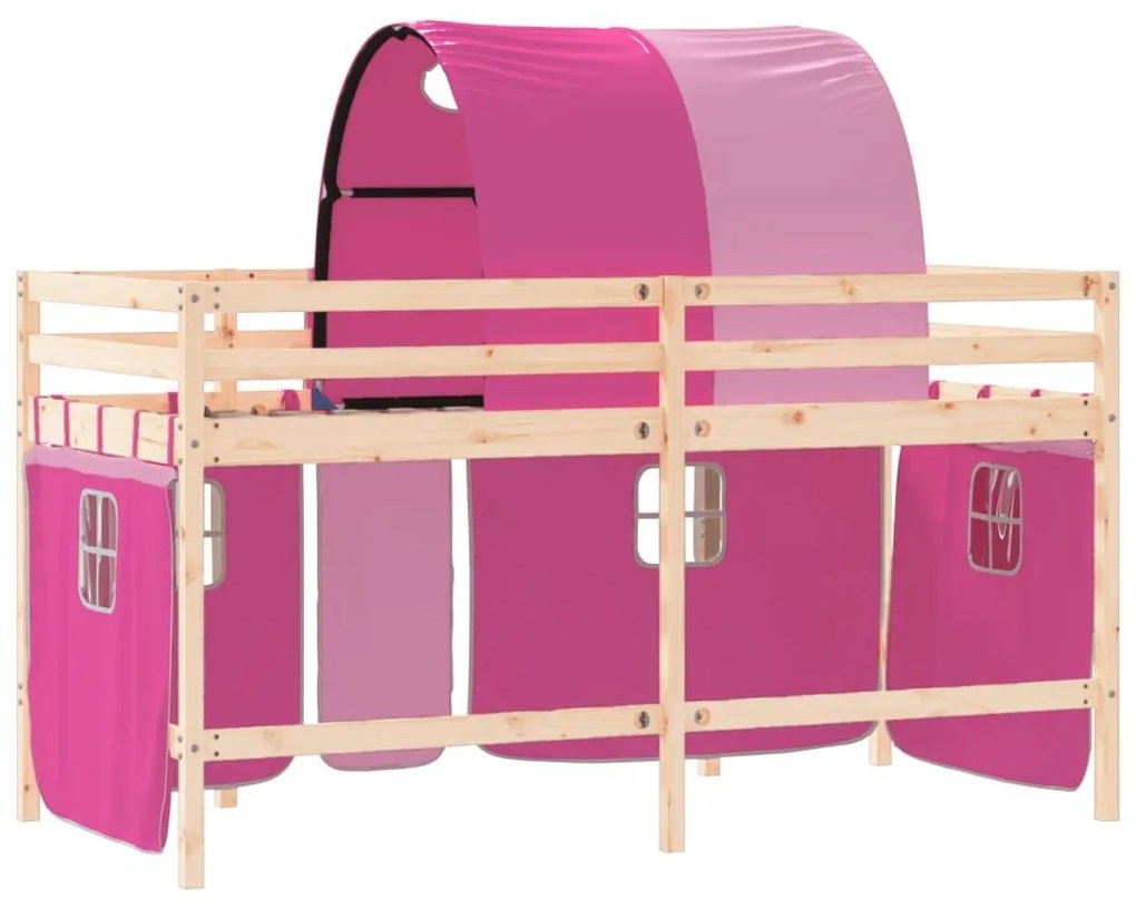 Υπερυψ. Κρεβάτι με Τούνελ Ροζ 90 x 190 εκ. Μασίφ Ξύλο Πεύκου - Ροζ
