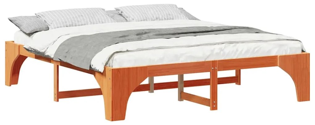 vidaXL Κρεβάτι δαπέδου Καφέ 200 x 200 cm Μασίφ ξύλο πεύκου