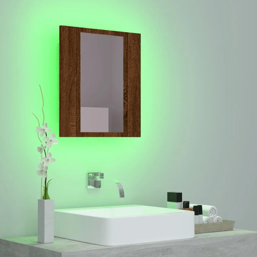 Έπιπλο Καθρέφτη Μπάνιου LED Καφέ Δρυς 40x12x45 εκ. Επεξ. Ξύλο - Καφέ