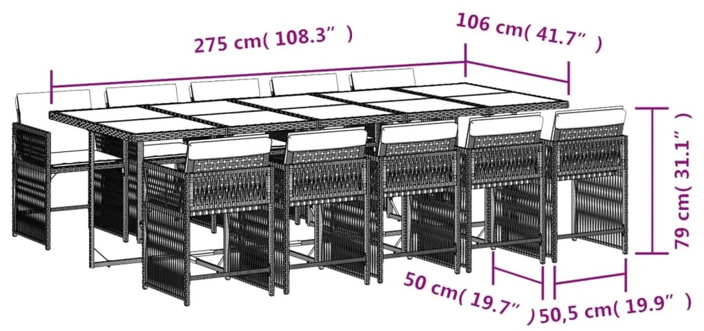 vidaXL Σετ Τραπεζαρίας Κήπου 11 τεμ Μαύρο από Συνθ. Ρατάν με Μαξιλάρια