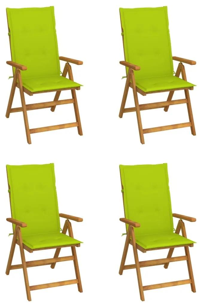 Καρέκλες Κήπου Ανακλινόμενες 4 τεμ. Ξύλο Ακακίας με Μαξιλάρια - Πράσινο