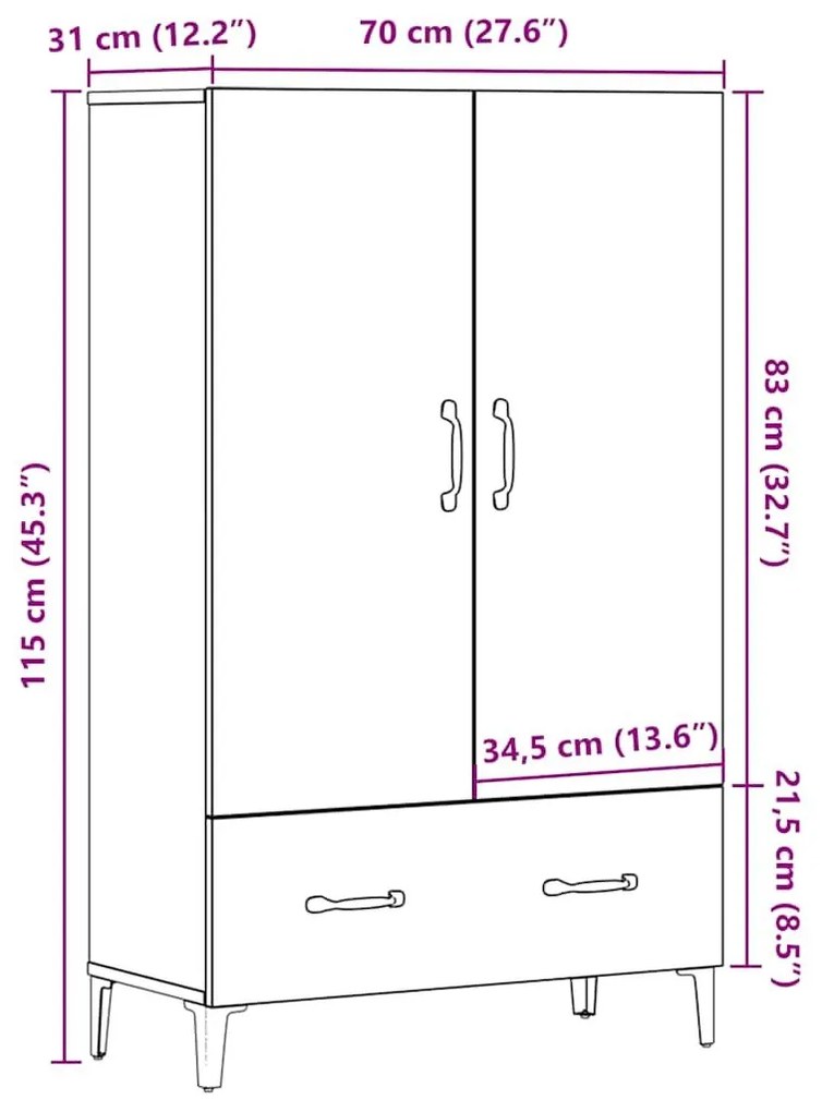 Ντουλάπι Παλιό ξύλο 70x31x115 cm Κατασκευασμένο ξύλο - Καφέ